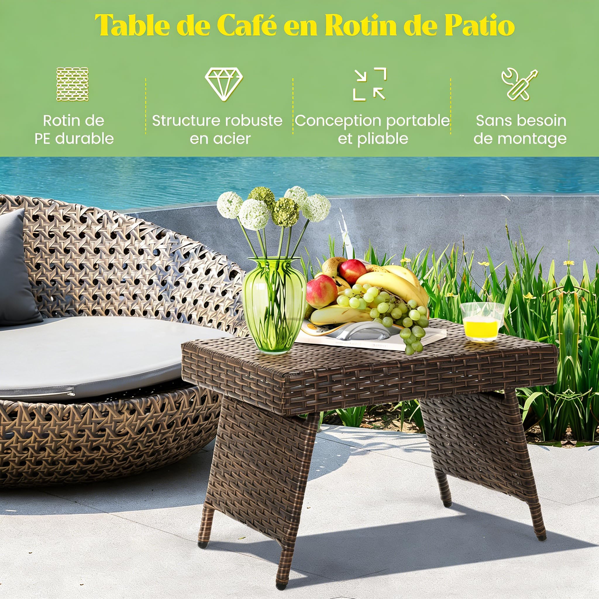 LIFEZEAL Tavolino da Salotto in Bambù, Decorativo, Tavolino Basso a Forma di Z con Rattan, Piano in Vetro Scanalato, Tavolino Laterale da Caffè, da Divano, Soggiorno, Balcone, Moderno, 51,5x37x58cm