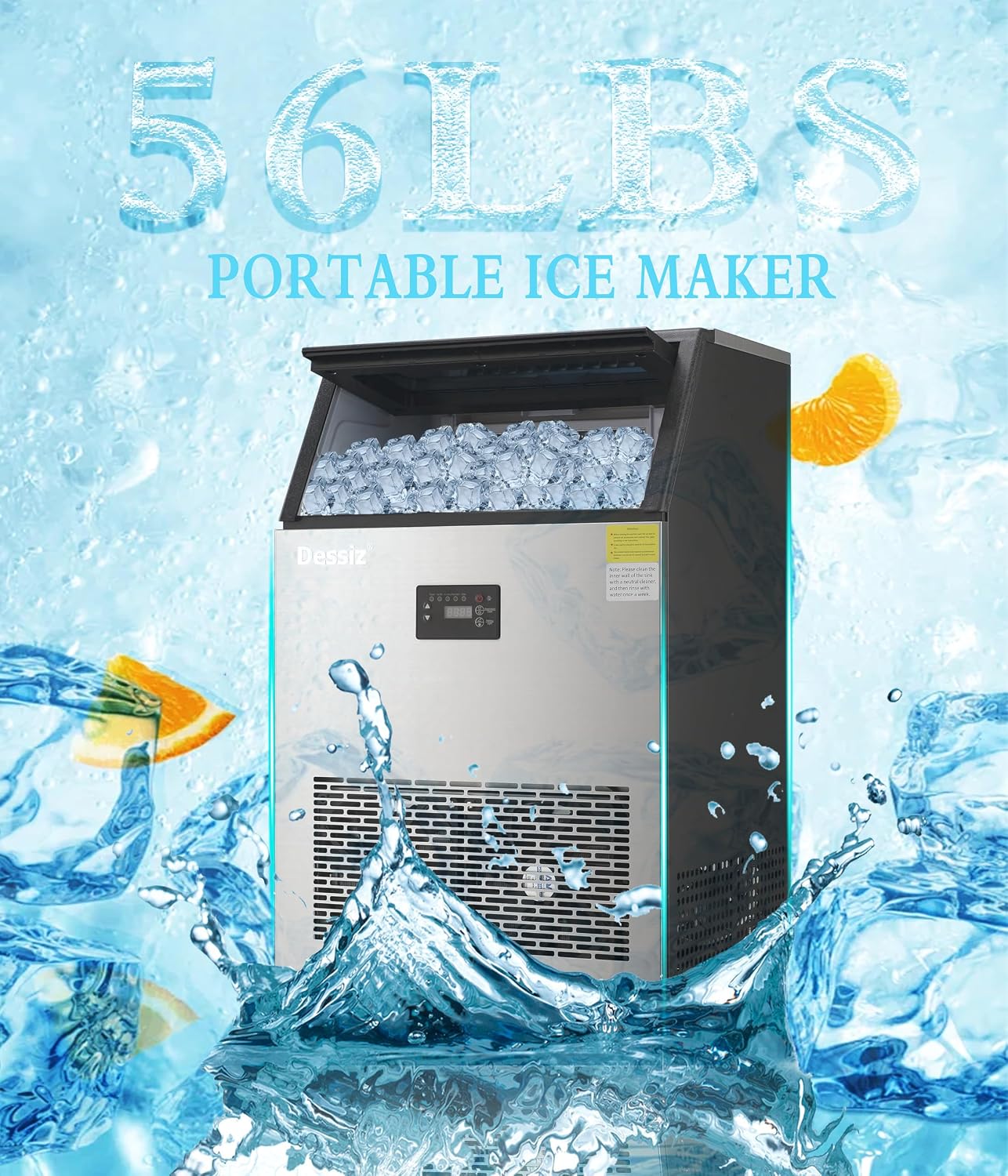 Dessiz Commercial Ice Maker, 130Lbs/24H, 8-15 mins Fast Ice,Self-Cleaning & Quiet Operation, 40Lbs Large Storage, Under Counter Stainless Steel Ice Machine for Home Bar & Restaurant