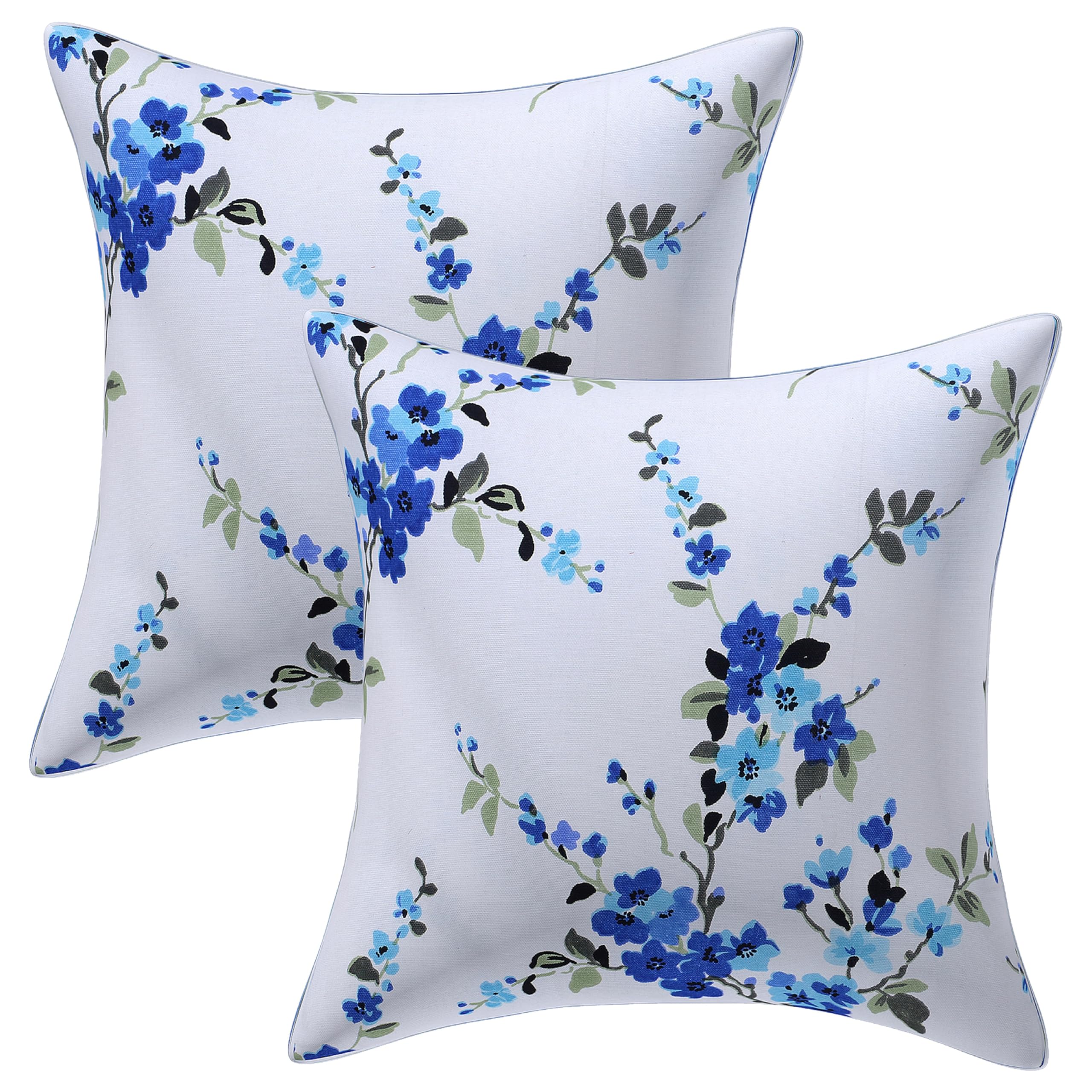 Go Texstylers Pure Cotton Printed | Pack of 2 | 24 x 24 Inches Floral Cushions Cover (Blue & White)-image-3
