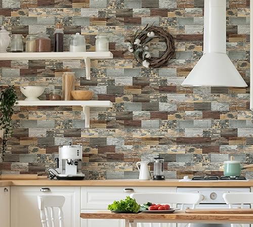 Vista 240 de Paquete de 1 lámina de revestimiento autoadhesivo de 12 x 12 pulgadas, baldosa de pared de PVC para cocina, baño, chimenea, mesa de lavandería o gris