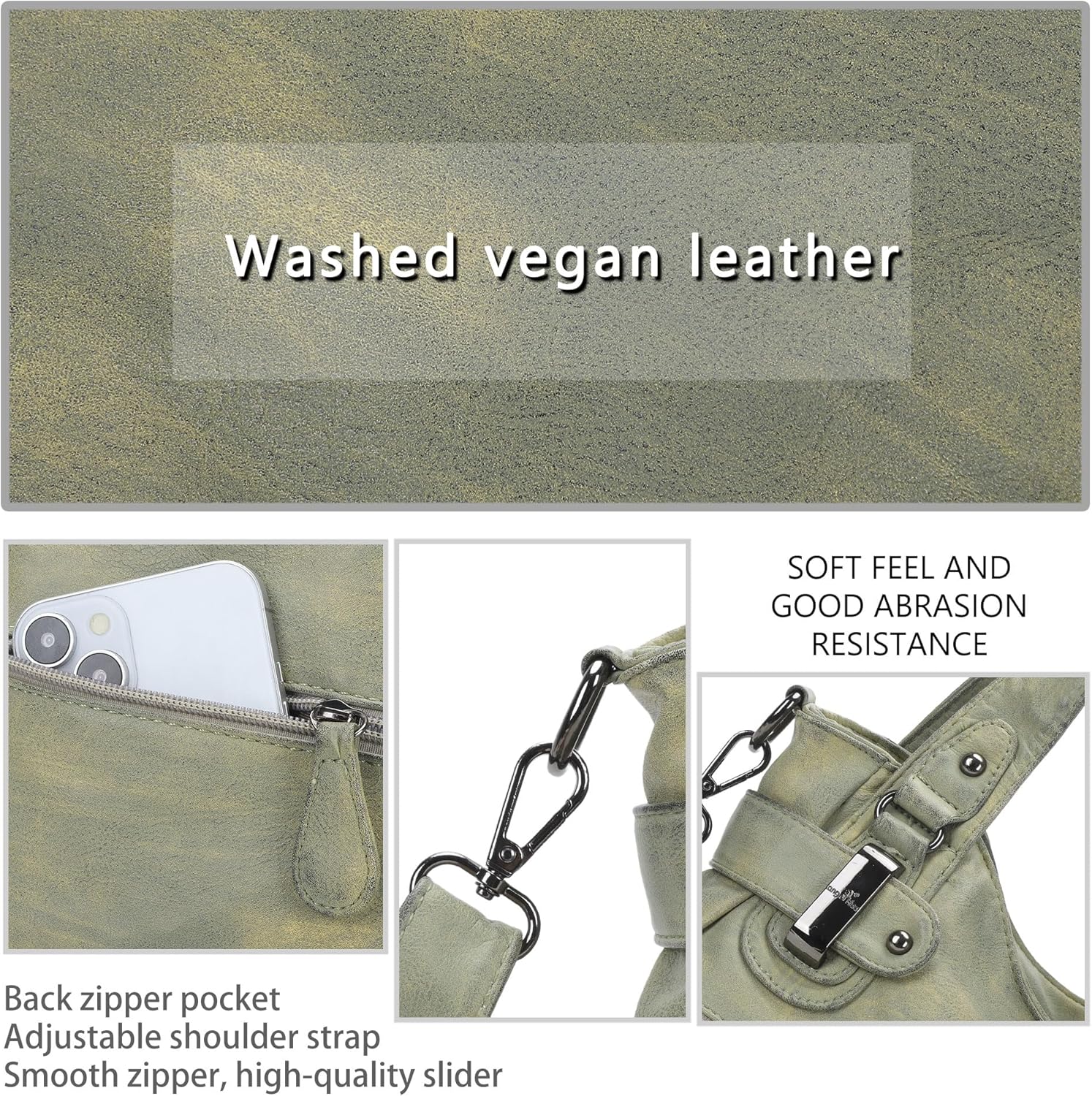 Angel Kiss Women's Designer Handbag Large Double Zipper Multi Pocket Washed Leather Purse - Image 5