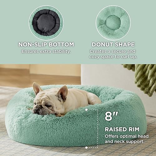 Vista 218 de Bedsure - Cama relajante para perros medianos, lavable, tipo dona, cama para gato, antideslizante, redonda, afelpada, mullida, de piel sintética