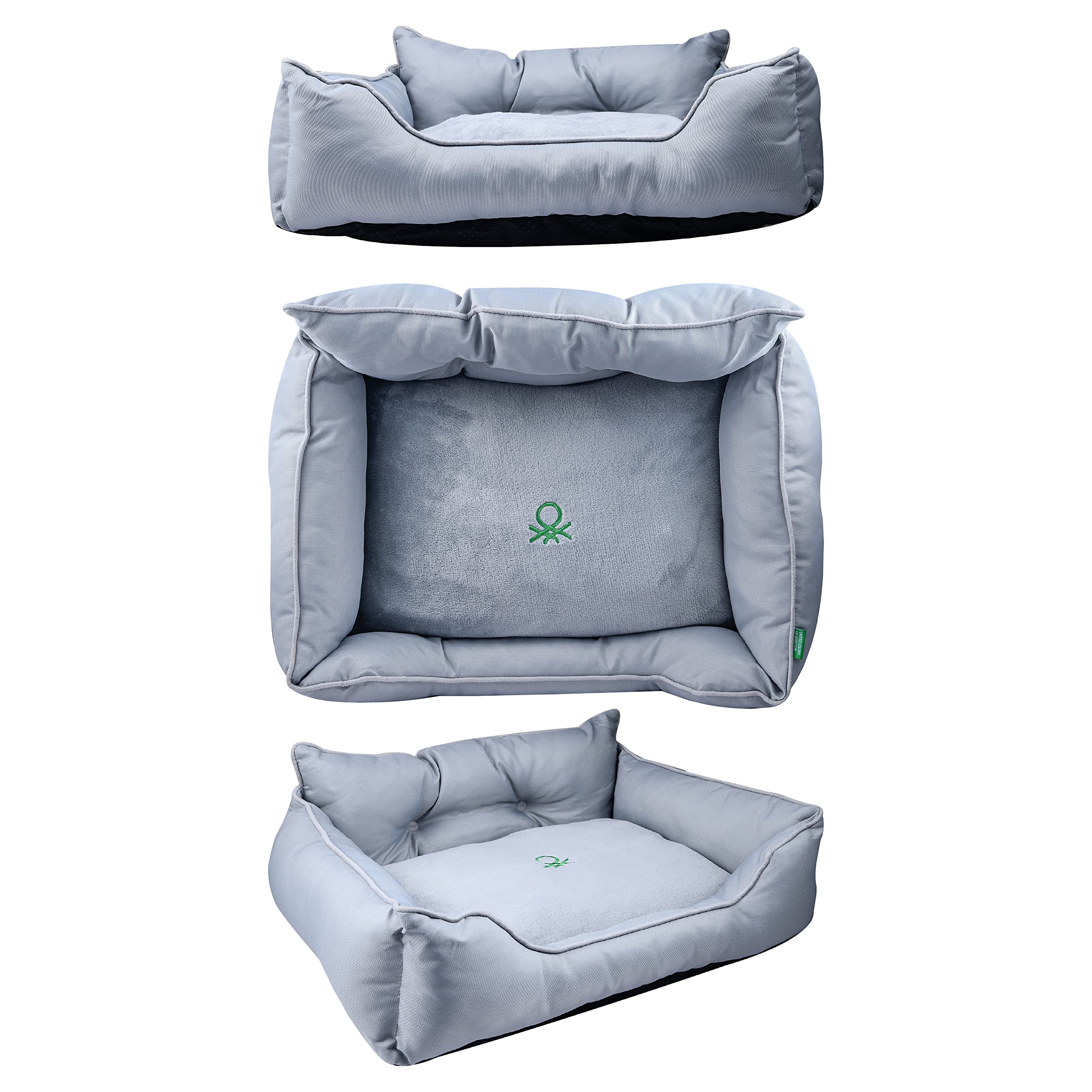 UNITED COLORS OF BENETTON. - Polyester Pet Bed - Soft & Comfortable Dog and Cat Beds with Piping - 630g White Fibre Filling, Grey - 65 x 50 x 20cm