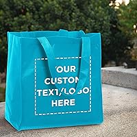 Vista 2 de DISCOUNT PROMOS Bolsas de tela reutilizables personalizadas para compras de comestibles, paquete de 100 unidades, logotipo personalizado, texto