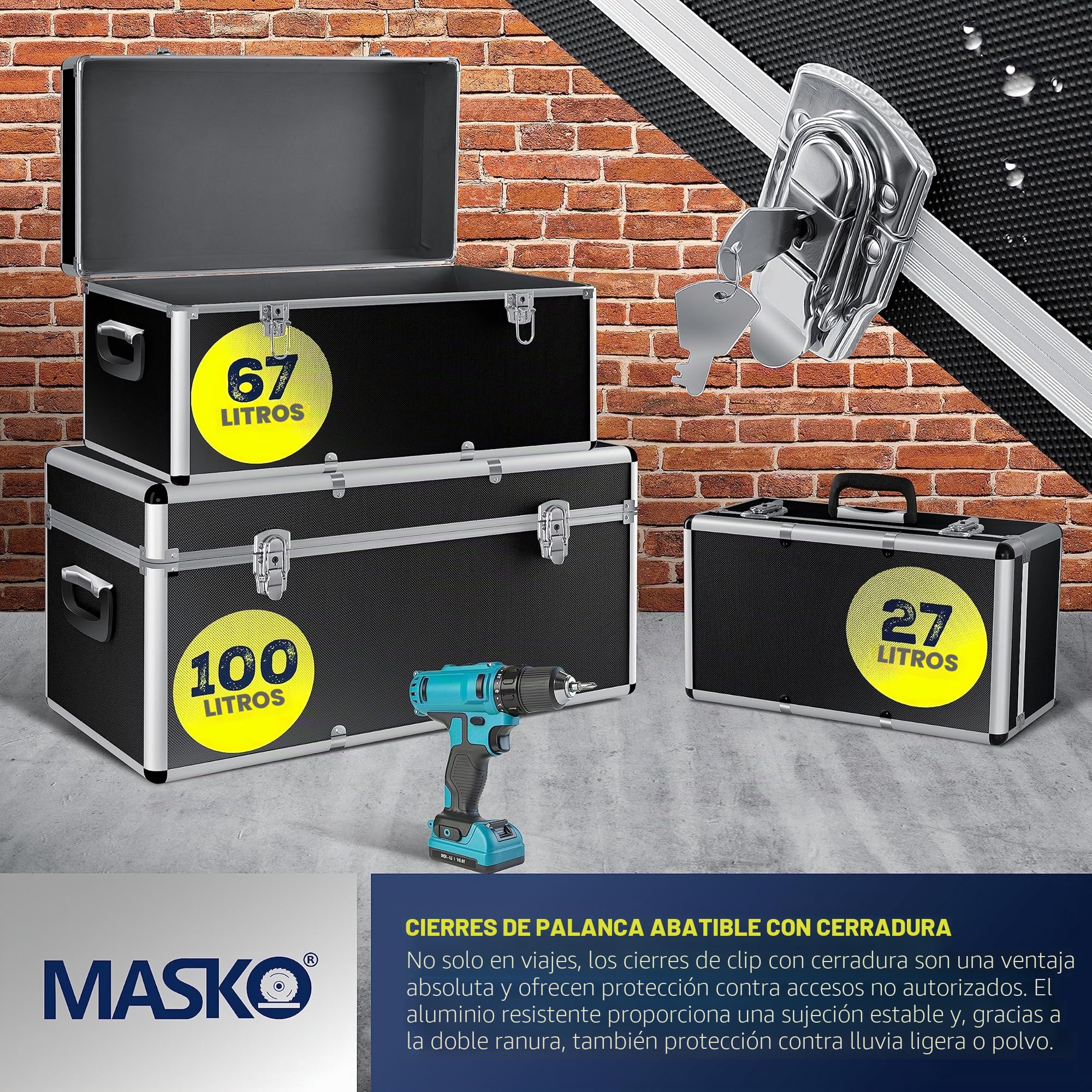 Masko - Juego de 3 cajas de transporte y almacenamiento de aluminio