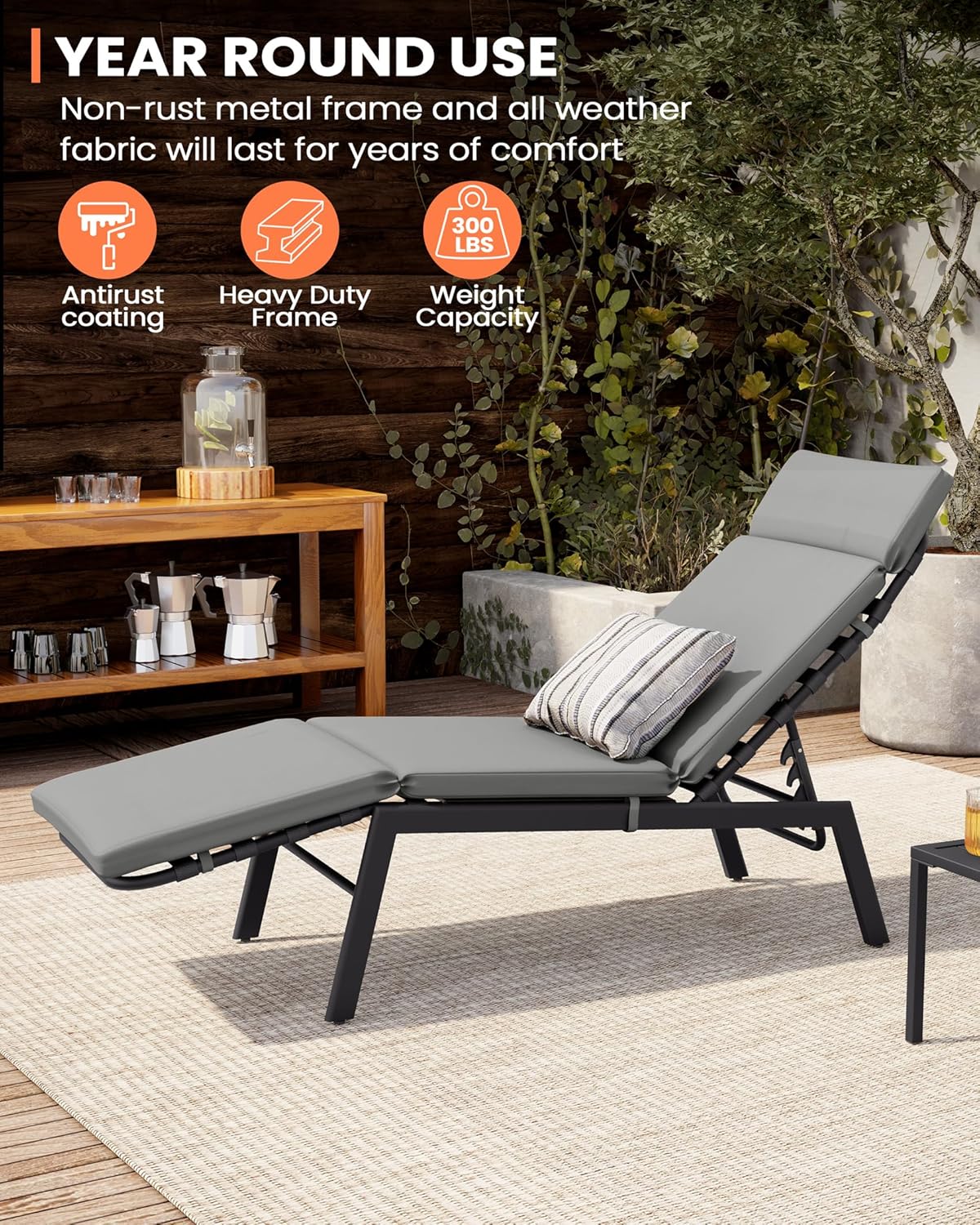 Pellebant Outdoor Chaise Lounge Chairs with Cushions Set of 2, Pool Lounge Chairs with Adjustable Positions, Patio Recliners for Garden, Deck, Yard, Dark Gray