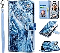 Vista 43 de ULAK Funda tipo cartera compatible con iPhone 13 para hombres, funda protectora con tapa de piel PU premium y función de caballete con tarjetero