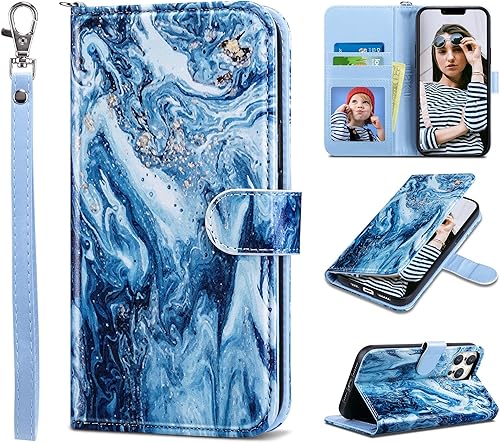 Miniatura 43 de ULAK Funda tipo cartera compatible con iPhone 13 para hombres, funda protectora con tapa de piel PU premium y función de caballete con tarjetero