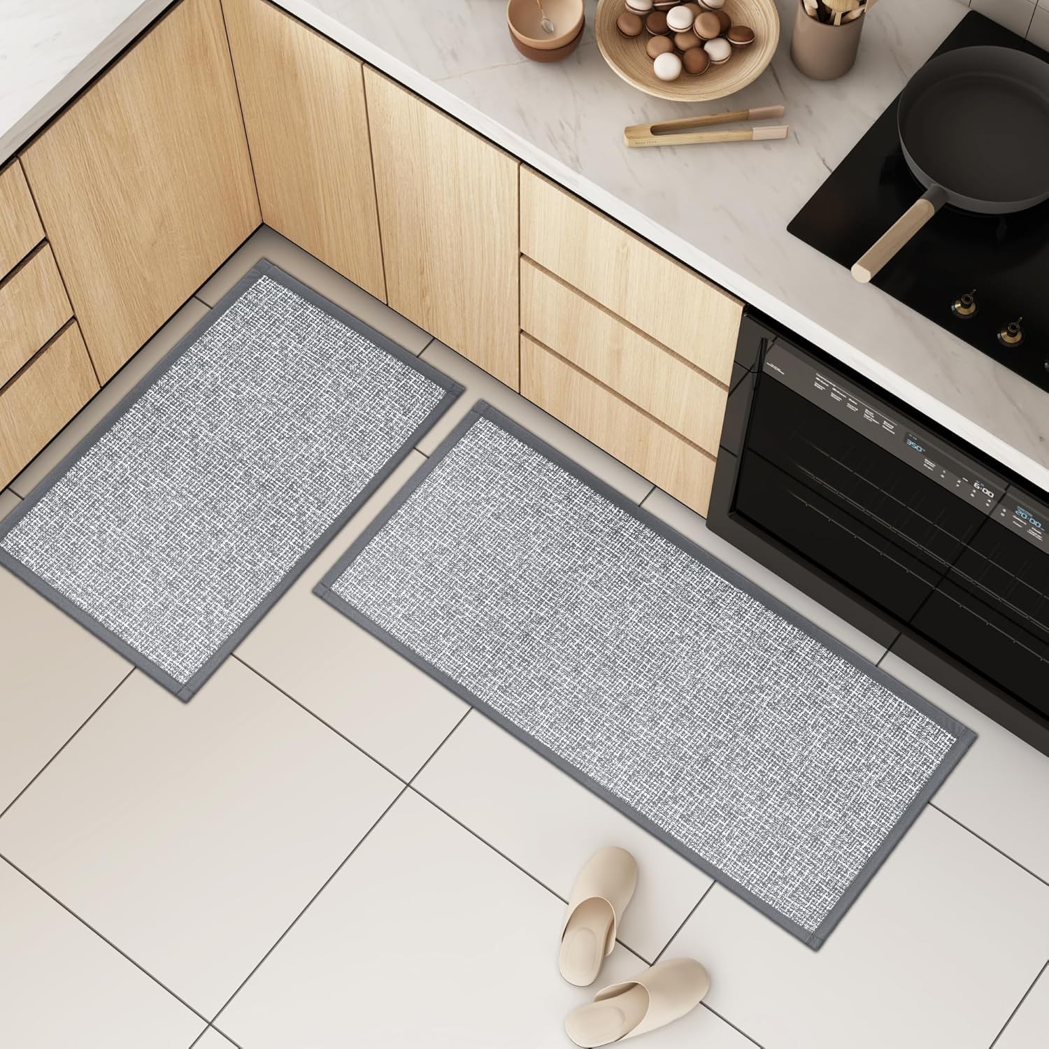 Mecko Kitchen Rugs and Mats Non-Skid Washable Waterproof Rugs Ergonomic Comfort Standing Mat Absorbent Runner Rugs for Kitchen, Floor, Office, and Laundry(18"x 30"+18"x 60",Grey) Grey 18"x30"+18"x60"