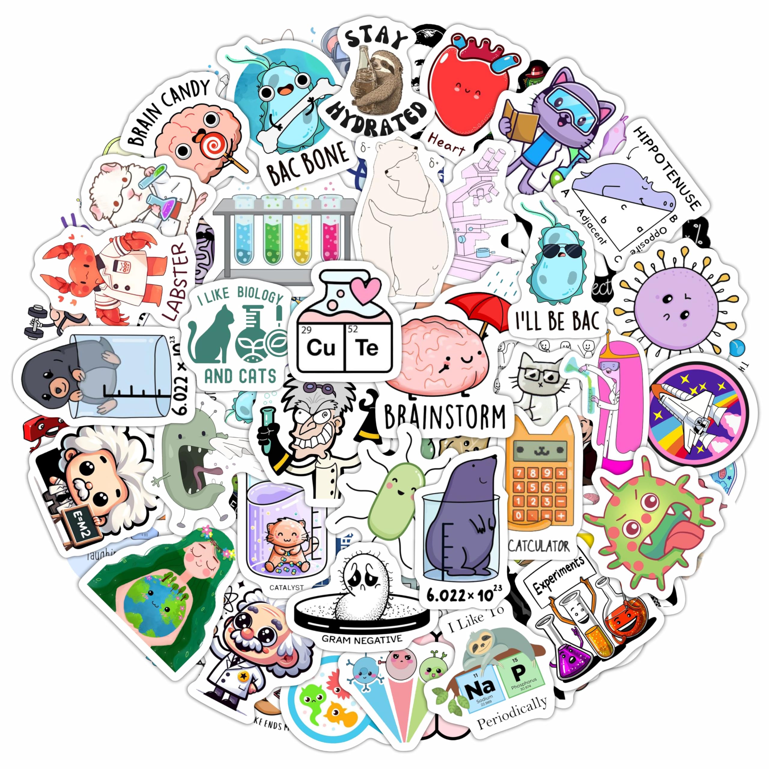 BulbaCraft 100Pcs Science Stickers for Students - Science Class Room Decor, Waterproof Vinyl Decals, Gifts for Women & Men