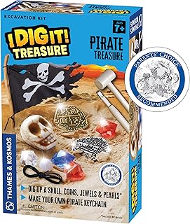 Thames & Kosmos I Dig It! Treasure - Pirate Treasure Excavation Kit | Explore Archaeology | Dig Treasure Out of a Plaster Block! | Unique Composition for a Fun, Dust-Free Educational Activity, Blue