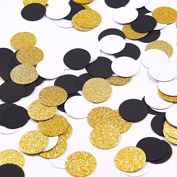 300pc Black White Gold Paper Table confetti, Circle Dots Glitter Party Table Confetti for Wedding Baby Shower Birthday Party Decoration Suppiles Table Decoration 1 Inch