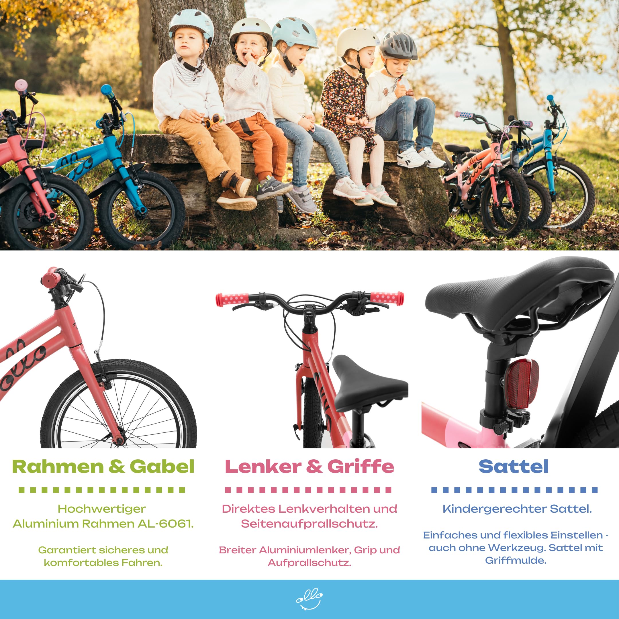 Ollo Adventure Bike 20 Zoll Kinderfahrrad ab 6 Jahren - leichtes Kinder Fahrrad für 120-135 cm Körpergröße mit Aluminiumrahmen, 8-Gang-Schaltung, Bremsen, Schutzblechen, Ständer & Gym Bag