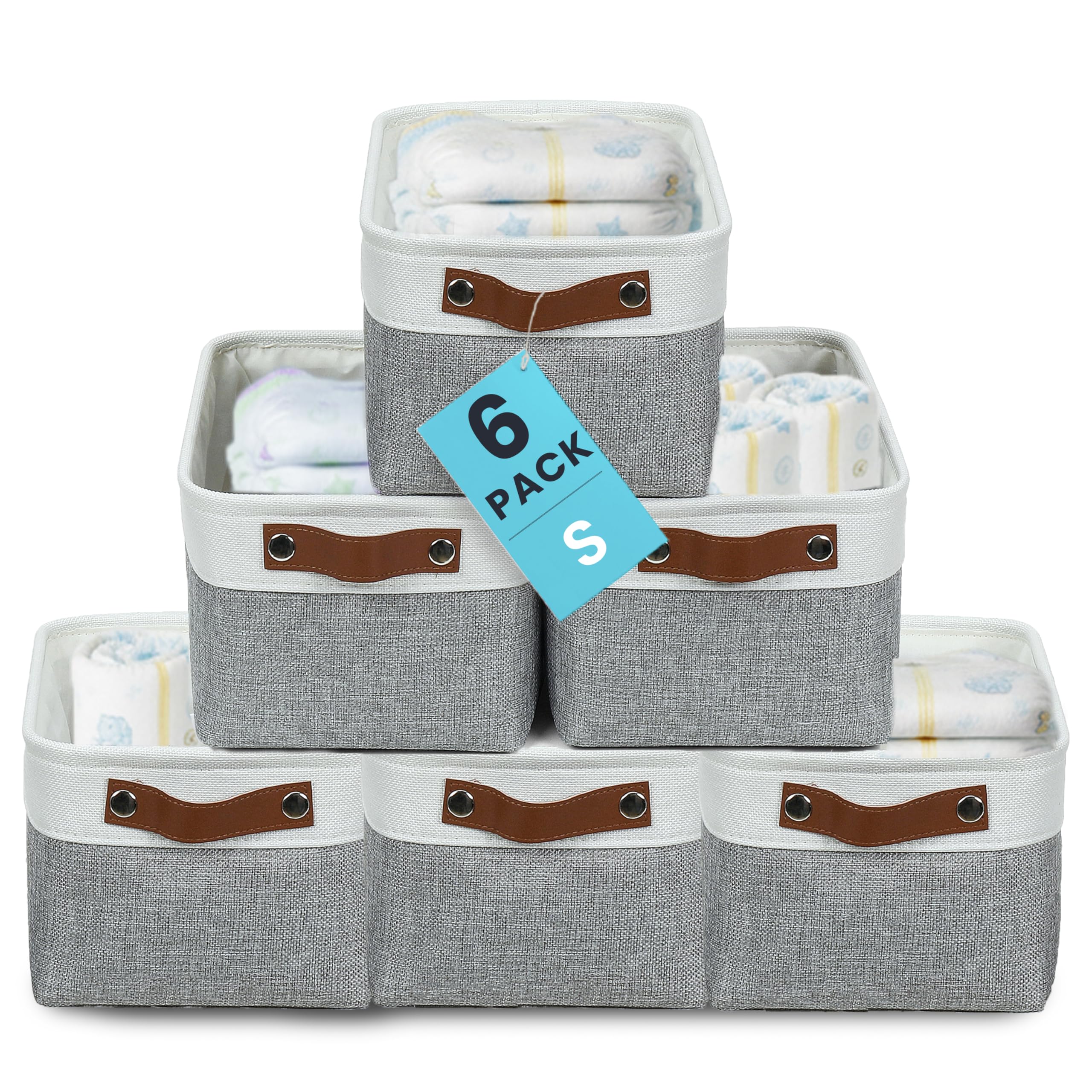 OrganiHaus 12x8in Canvas Storage Baskets, 6 Pack - Fabric Bins for Shelves