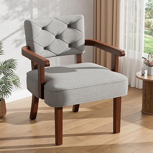 Miniatura 9 de Juego de 2 sillas decorativas modernas, butacas para la sala, silla con brazo pequeño de mediados de siglo, sillas tapizadas de madera con