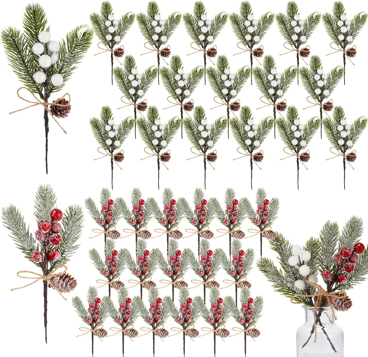 Riceshoot 60 Pcs Christmas Artificial Berry Stems Pine