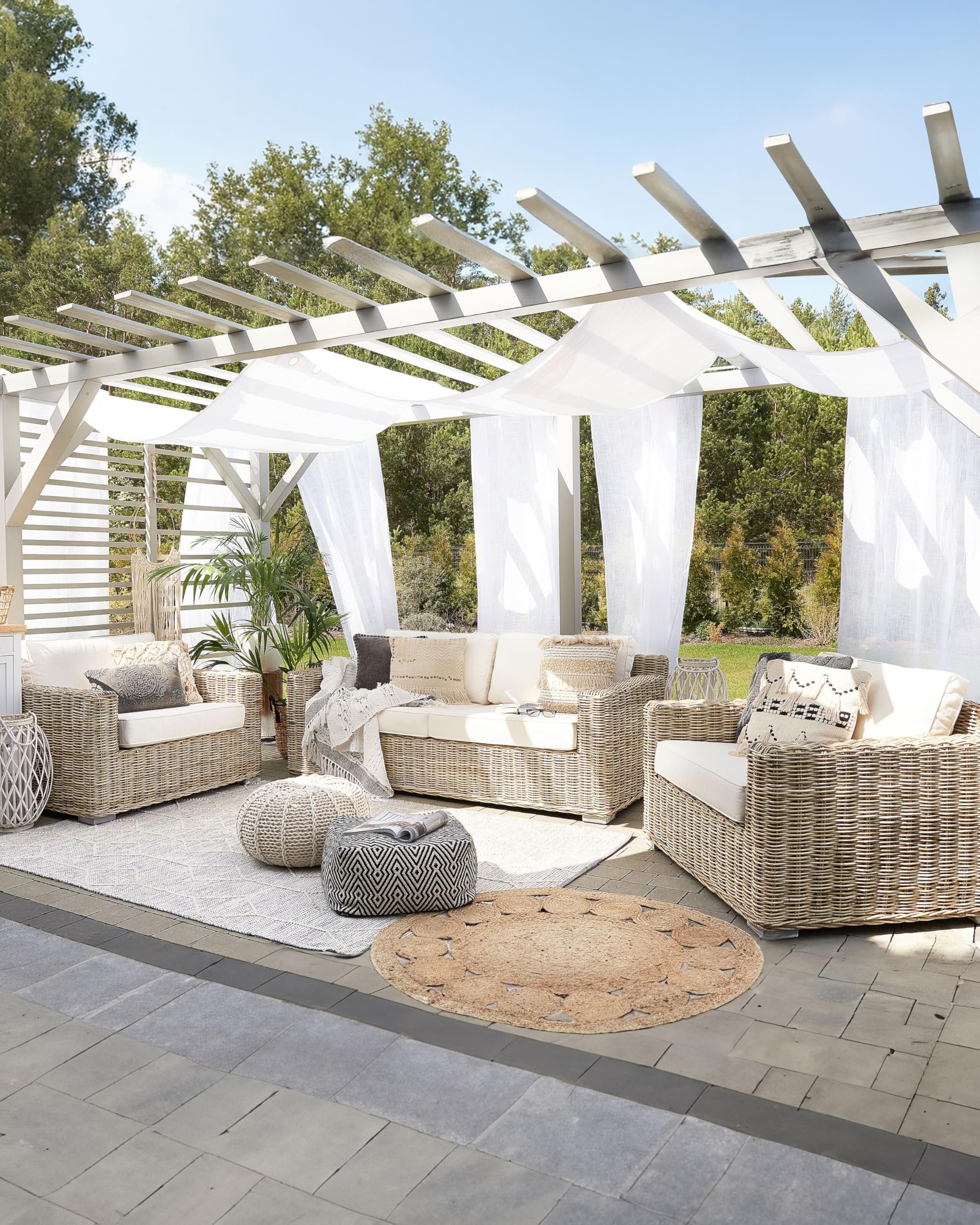 Praktisches Gartensessel Set Rattan hellbraun Auflagen in Cremeweiß Ardea