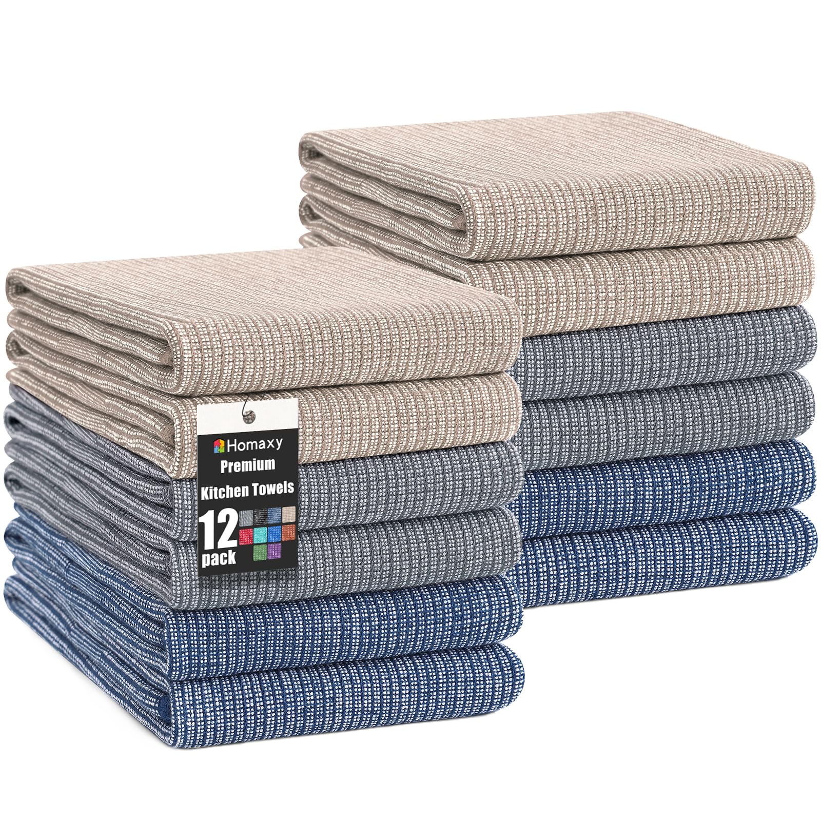 Homaxy Asciugamani da cucina di alta qualità (45,7 x 71,1 cm, confezione da 12), asciugamani da cucina grandi in cotone, asciugamani piatti e in spugna, set di strofinacci altamente assorbenti da 380
