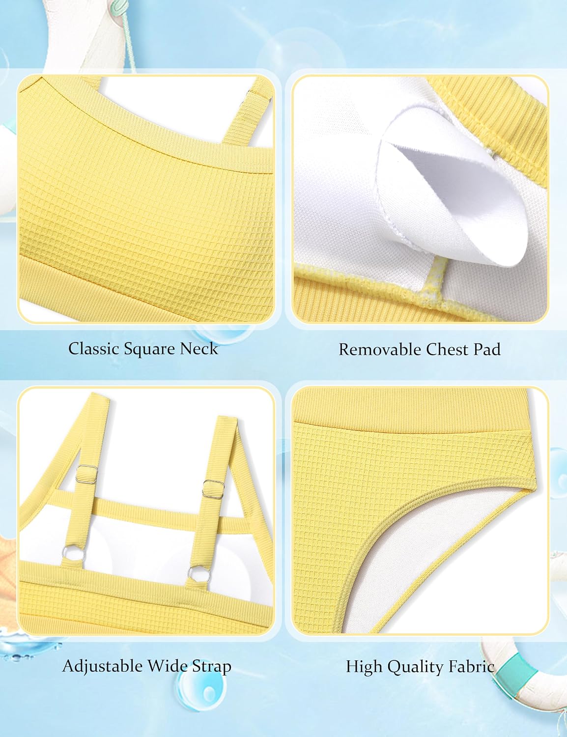 Girls Bathing Suit Color-Block Adjustable Straps Bikini Sets Girls Two Piece Swimsuits with Chest Pad Swimwear 7-18T
