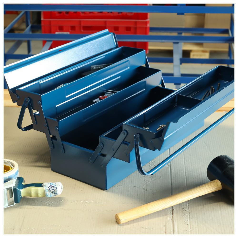 Dönges Caja de herramientas de metal vacía con 5 compartimentos, 53 x 20 x 20 cm, con 21 L de volumen, robusta y fiable, fabricada en la UE, caja de herramientas retro profesional sin herramientas