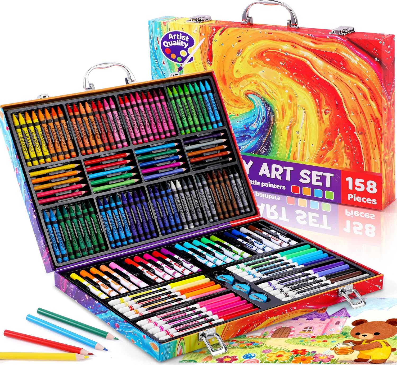 158 Pcs Art Supplies for Kids Ages 4-8, 6-8, Deluxe Art Kit Crafts Drawing Painting Set with Crayons, Colored Pencils, Markers - Christmas Gift for 4 5 6 7 8 9 10 11 12 Year old Toddlers Girls Boys
