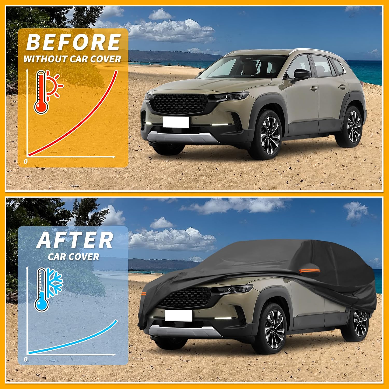 Car Cover Waterproof All Weather Sun Rain Protection Full Exterior Cover for Mazda CX-50 190T-PU Black with Left Side Zippers