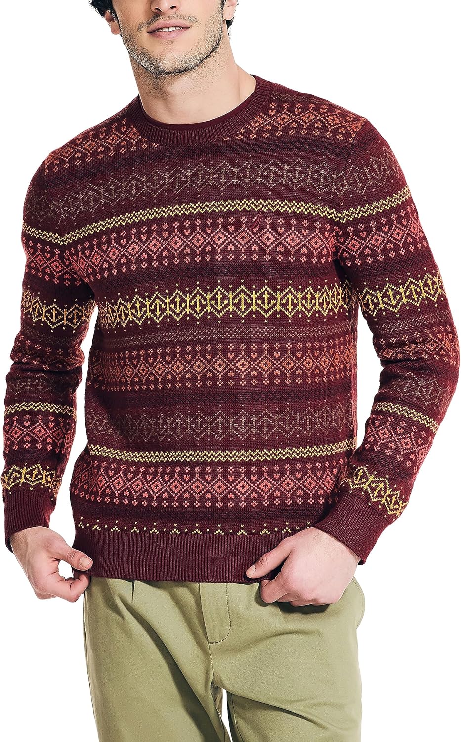 Nautica Mens Nautica Fair Isle Crewneck Sweater