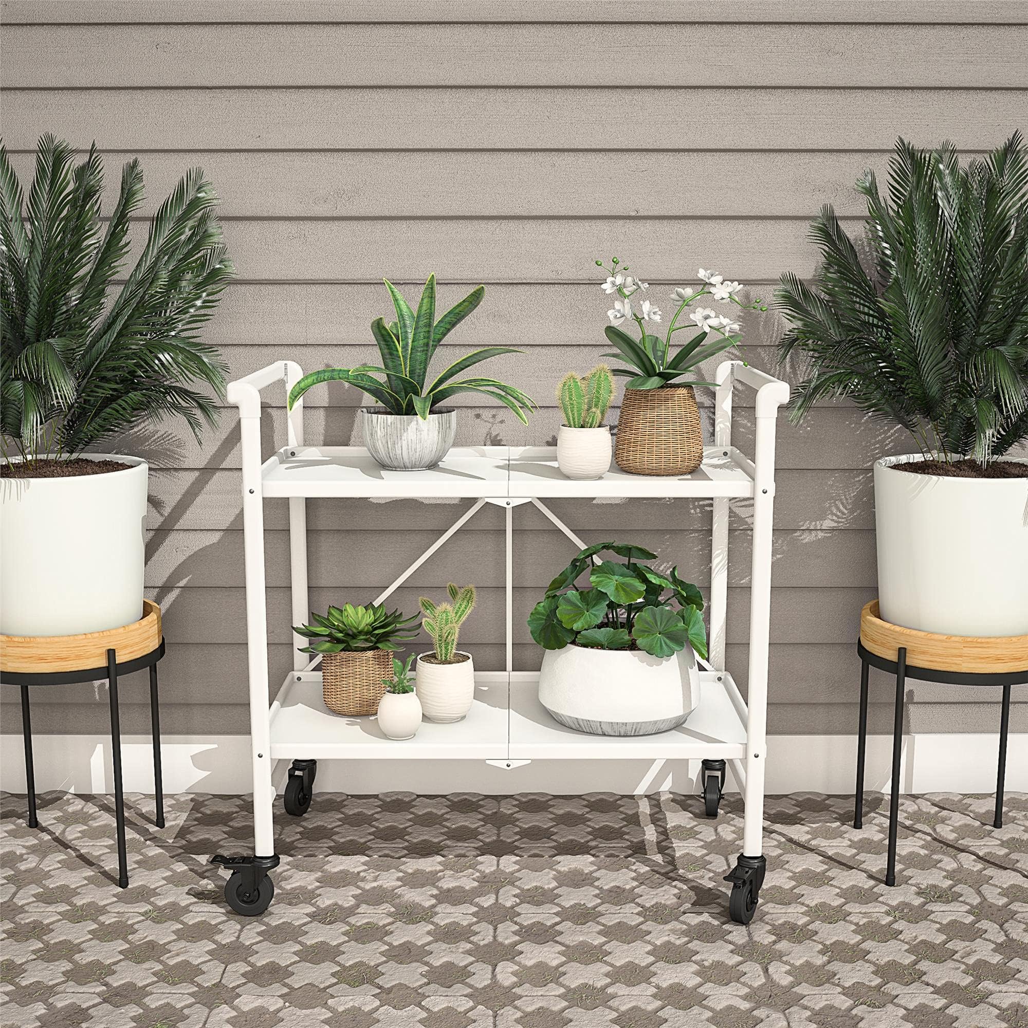 COSCO Folding Serving/Bar Cart, Steel, White