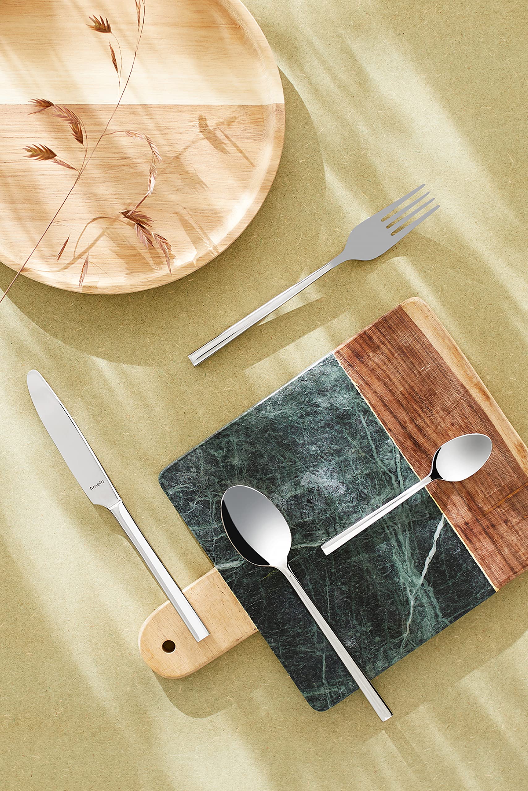 Amefa Colorado - Juego de cubiertos para 4 personas, 16 piezas, cucharas de café, tenedores, cucharas de cena, cuchillos de cena, juego de acero inoxidable 18/0 y hoja de acero 13/0 altamente pulido