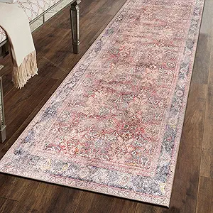 Rugshop Vintage Bordered Machine Washable Non Slip Area Rug Ideal for Living Room, Bedroom,Kitchen,Entryway,Dining Room,Office 2'6" x 7' Red
