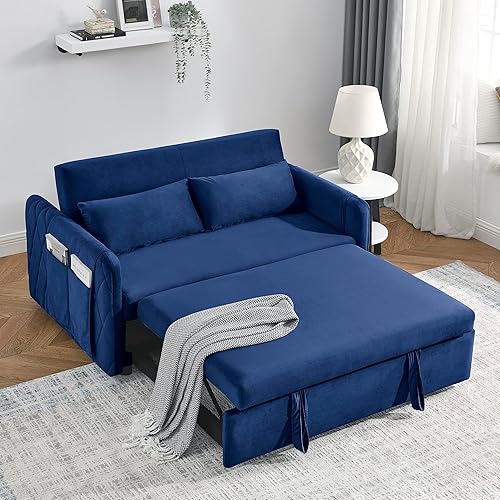 Verfur Sofá cama convertible 3 en 1, moderno sofá biplaza de terciopelo extraíble, sofá pequeño con respaldo reclinable y bolsillos laterales