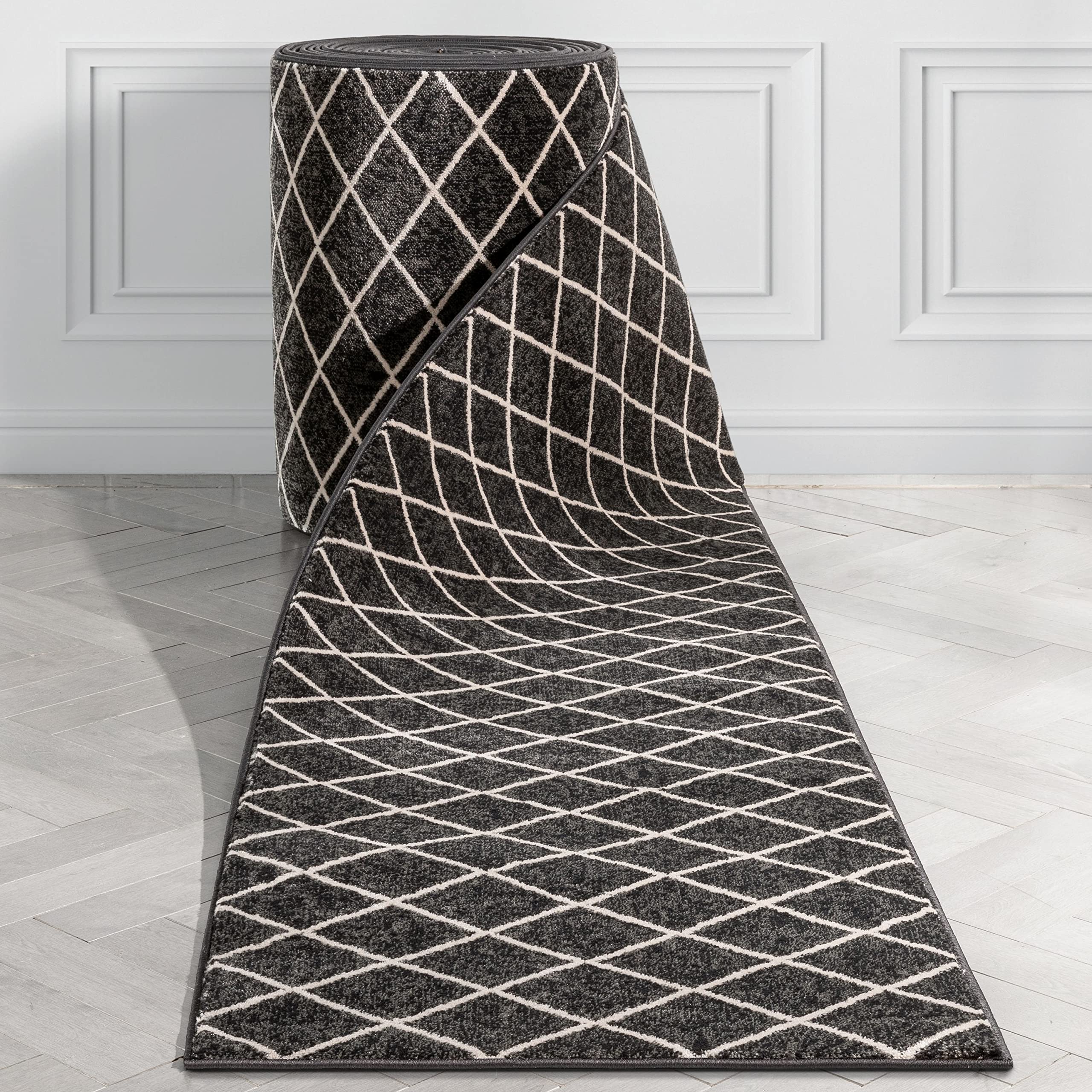 Well Woven Custom Size Runner - Choose Your Length - Aidah Dark & Grey Diamond Lattice 31 Inches Wide x 25 Feet (31
