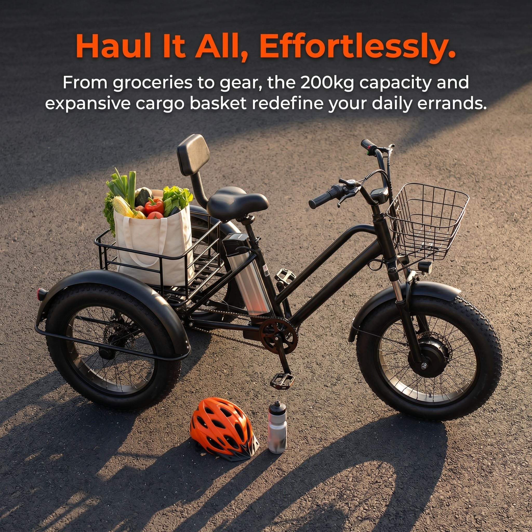 Vélo Cargo électrique à Pneus Larges De 20 Pouces - Charge Maximale 200 Kg, Tricycle électrique pour Seniors, Avertisseur Sonore, Phare LED, Batterie 48 V/12 Ah - Autonomie 45 Km