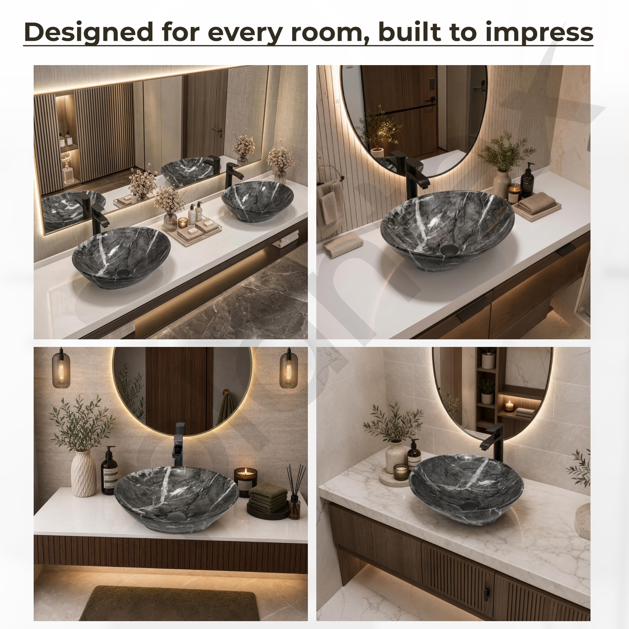 Plantex Ceramic Wash Basin for Bathroom/Table Top Ceramic Basin/Washbasin for Bathroom (BOAT-NS-551-Marble Finish, 16 x 13 x 5.5 Inch) 2