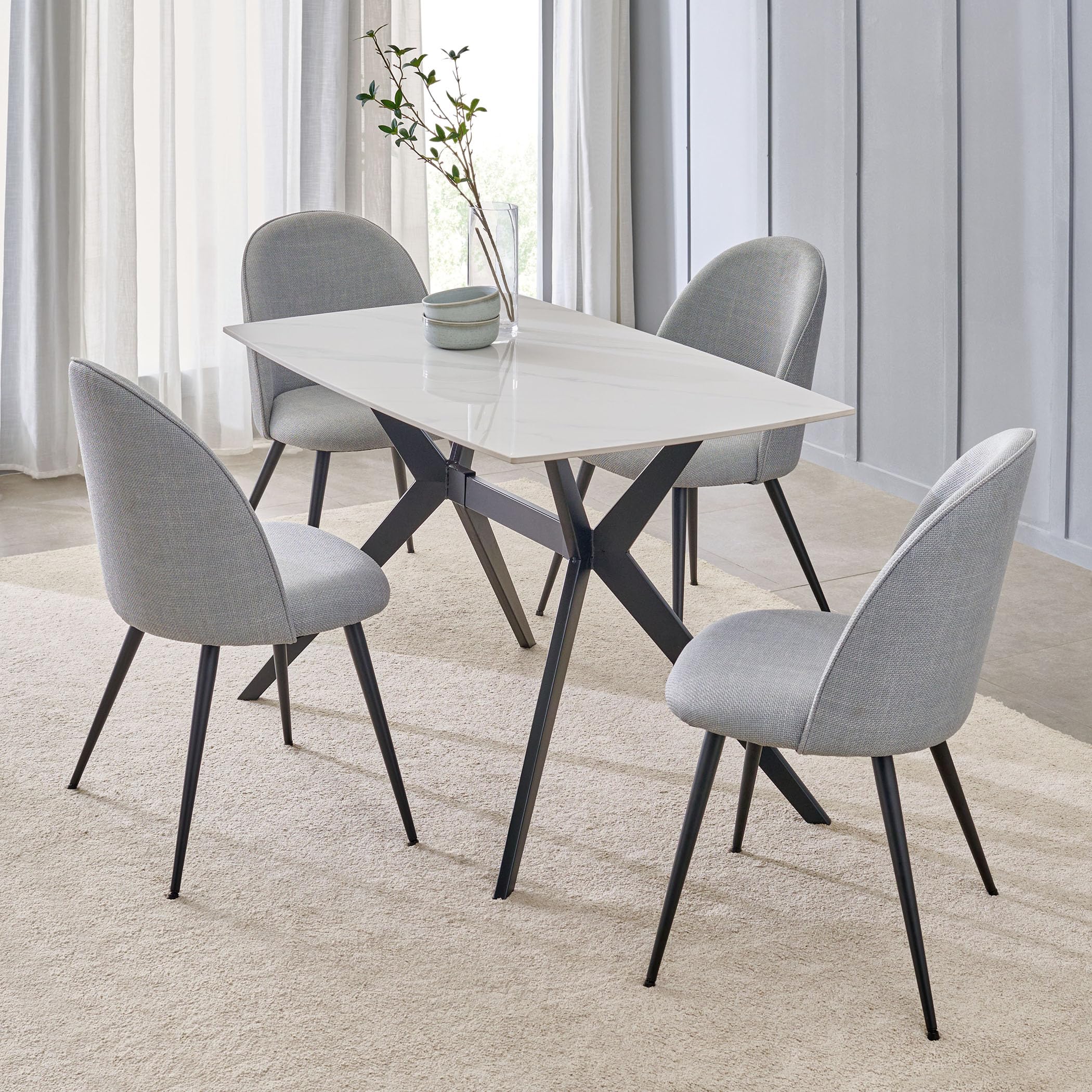 Home Centre Rika Sintered Stone Top 4-Seater Dining Set with Chairs - White and Grey-picture-10