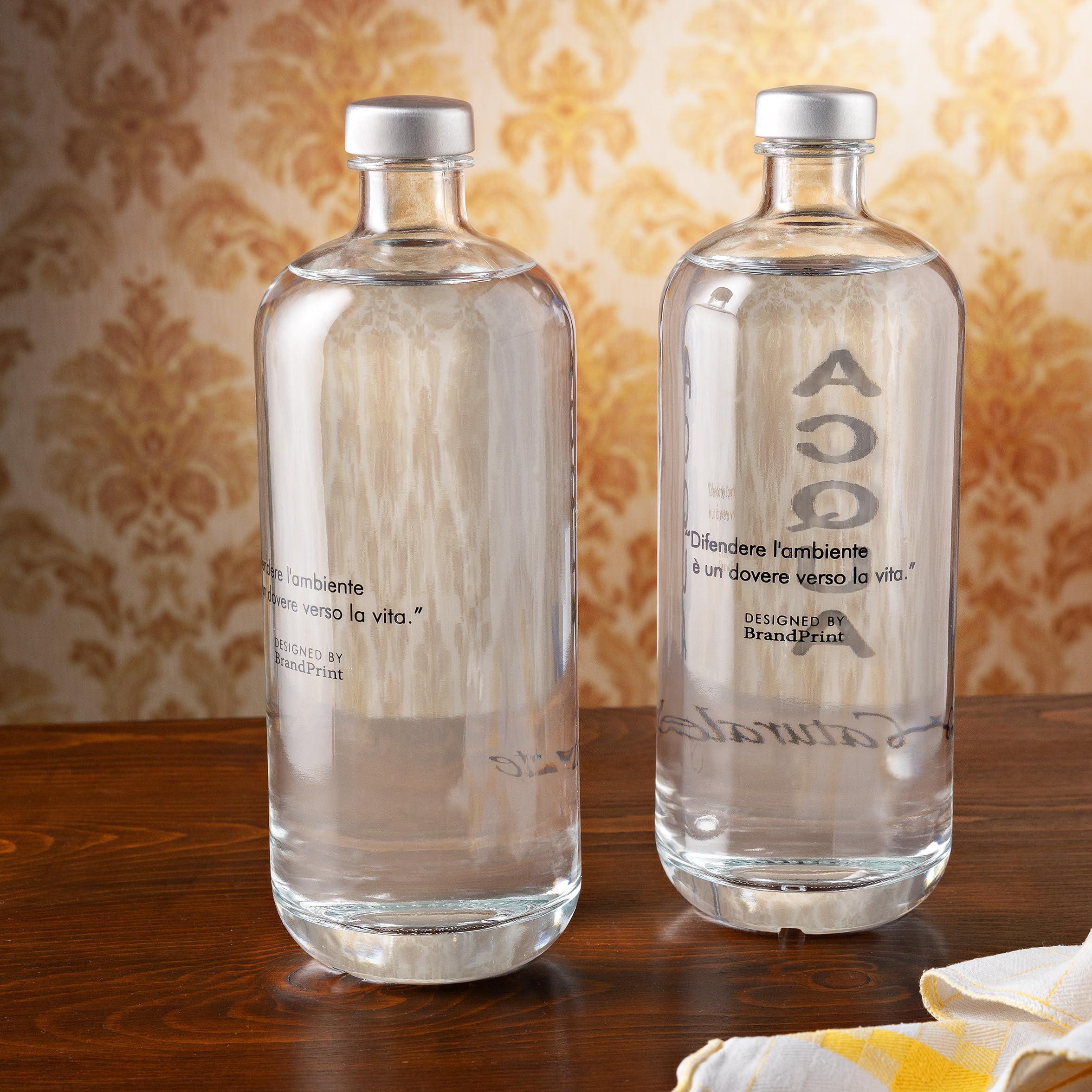 Set di 4 Bottiglie in Vetro Modello ARTEMIDE, 1 Litro, Serigrafia 4 Frizzante, Tappo a Vite colore Argento | Bottiglia Vetro Acqua
