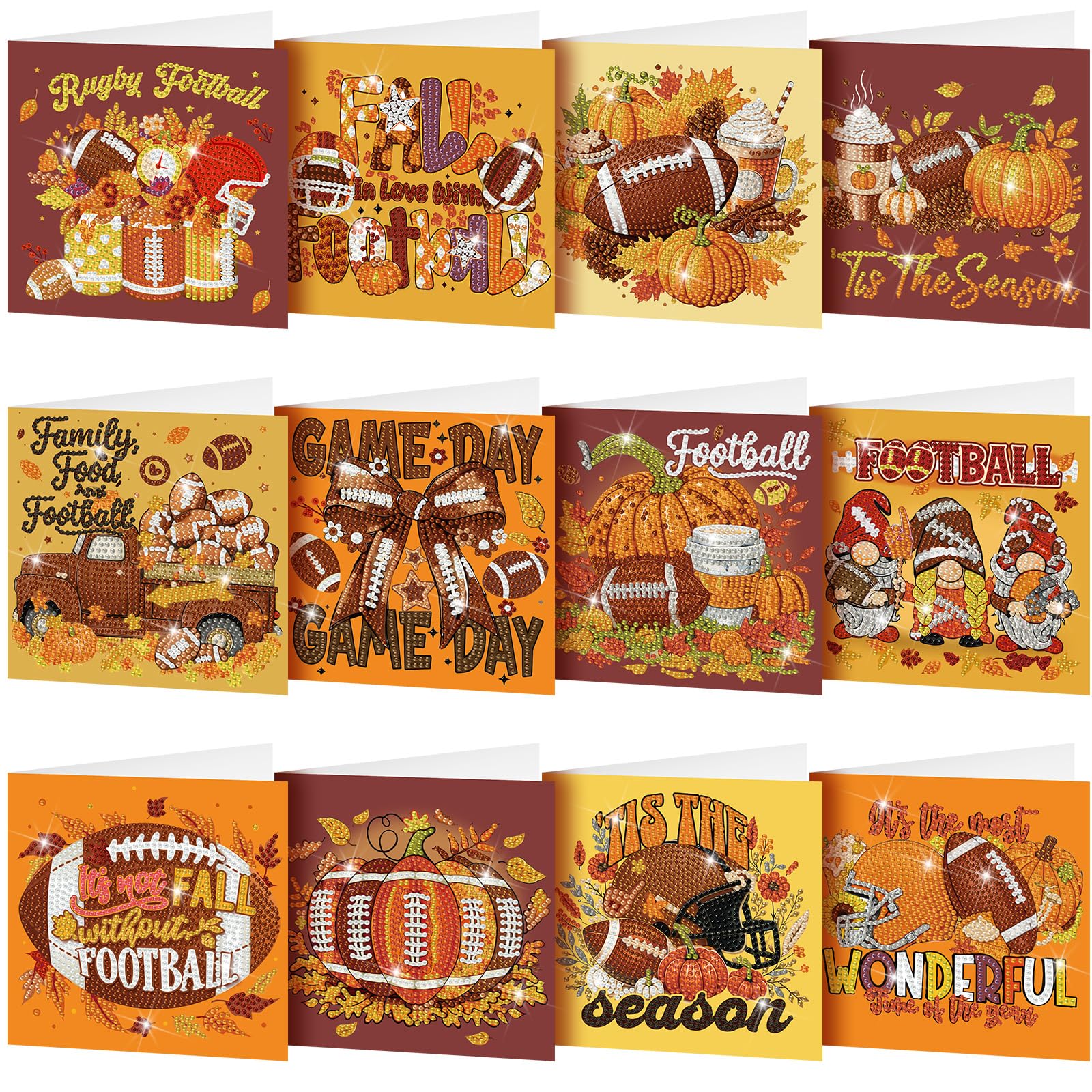Saillong 12 Pack Fall Football Diamond Painting Greeting Card with Envelope