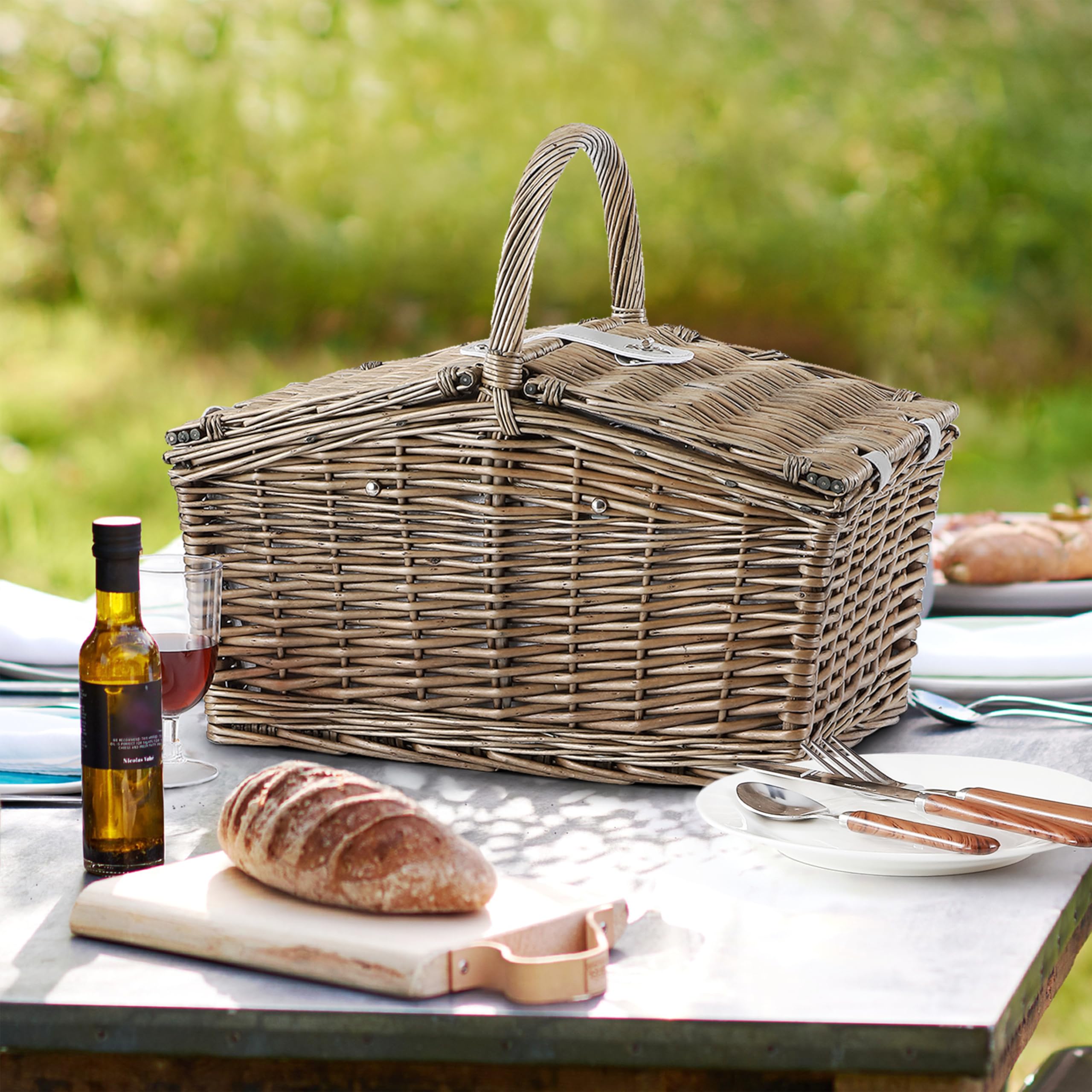 Double Basket Picnic Set For 4 Hap Tim Dual Wicker Picnic Basket Set ...