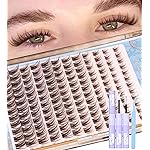 Brown Lash Clusters Kit Fairy Eyelash Clusters Natural Lash Extensions Kit Wispy Cluster Eyelash Extensions 3D Dark Brown Individual Eyelashes with Lash Bond and Seal, Tweezers CC-Curly 8-16MM 144PCS