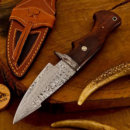 Miniatura 8 de Cuchillo de caza de Damasco de 10 pulgadas, hecho a mano, cuchillo de supervivencia de hoja fija, ideal para camping, desollado, al aire libre,