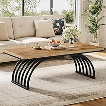 Tribesigns Coffee Table 120cm Industrial Coffee Table with Metal Legs, Modern Wood Side Table, Tea Table for Home and Office, Light Brown