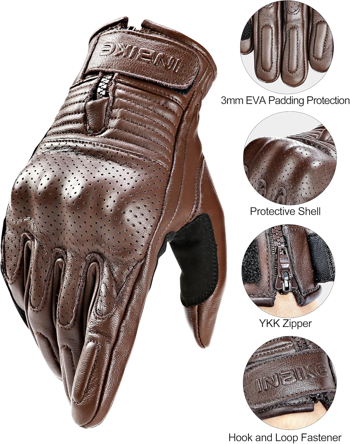 INBIKE Motorcycle Gloves for Men Premium Genuine Perforated Leather Breathable Motorbike Riding Gloves Touchscreen with Hard Knuckle - Image 3