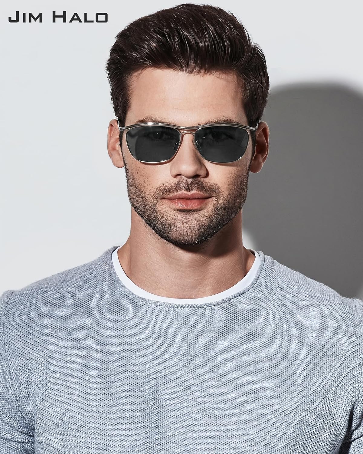 JIM HALO Aviator Sunglasses for Men, Retro Rectangle Driving Sun Glasses Womens UV400 Protection Flat Metal Eyewear - Image 2