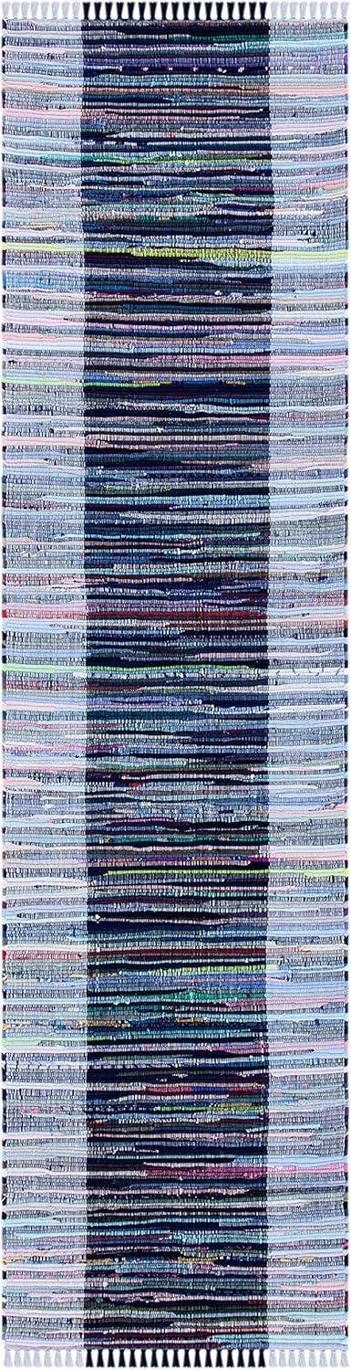 SAFAVIEH Rag Rug Collection Runner Rug - 2'3" x 9', Grey & Black, Handmade Boho Stripe Cotton, Ideal for High Traffic Areas in Living Room, Bedroom (RAR122F)
