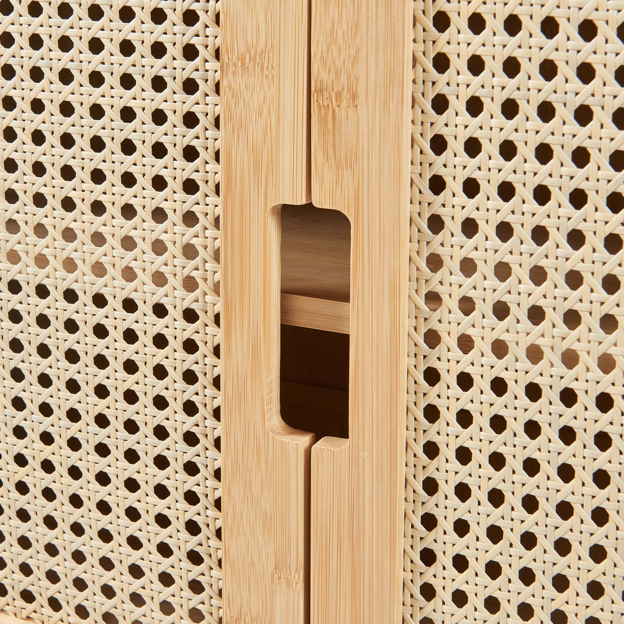 [en.casa] Armoire Murale de Salle de Bain Placard Suspendu avec 2 Portes et 2 Étagères Meuble de Rangement Flottant MDF Bambou 60 x 60 x 20 cm Noir Naturel Effet Rotin
