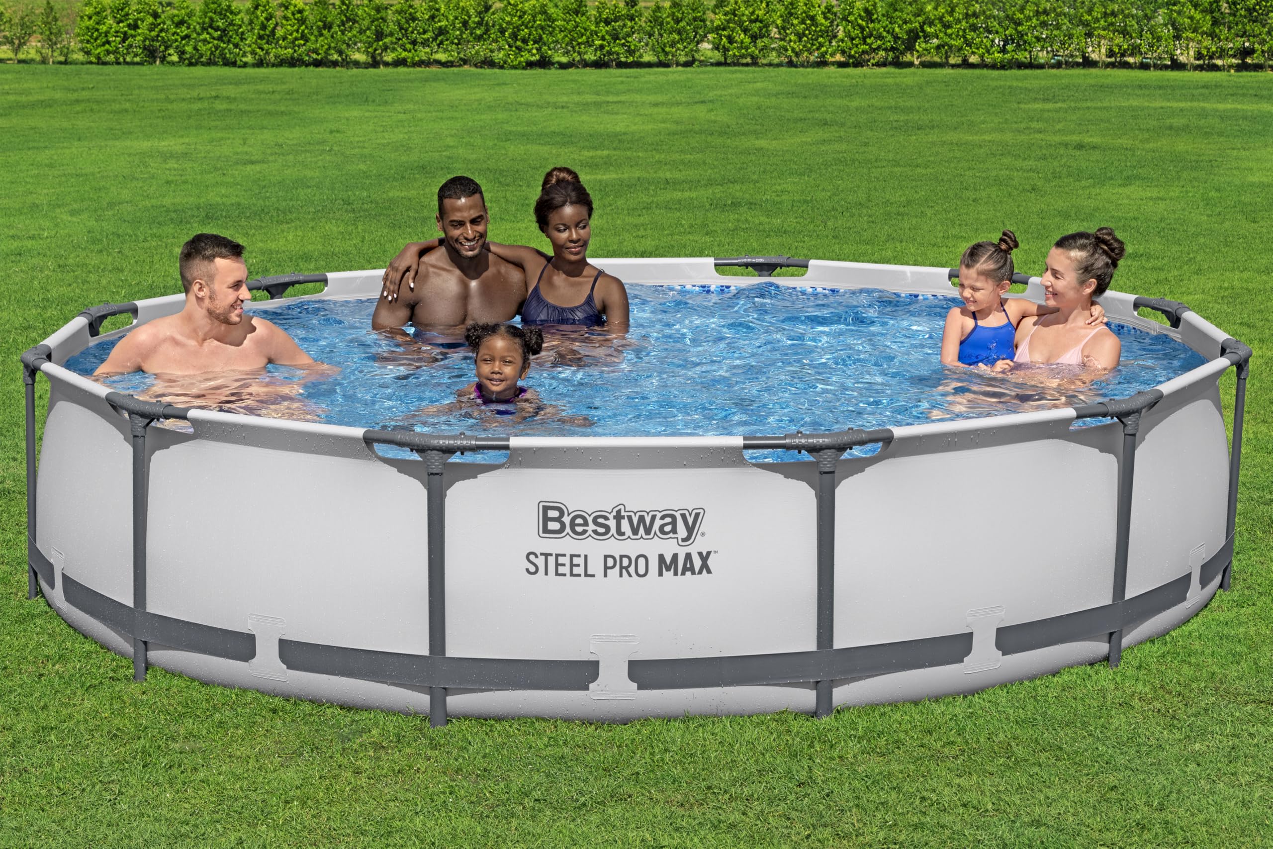 Bestway Steel Pro MAX Frame - Juego de Piscina con Bomba de Filtro (diámetro 366 x 76 cm), Color Gris Claro