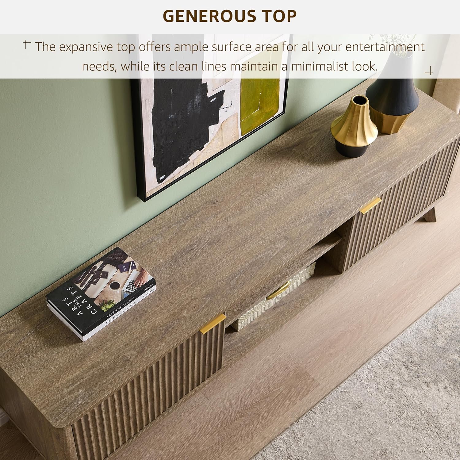 OKD 70" Mid Century Modern Fluted TV Stand, Entertainment Center, Sideboard, Media Console for Living Room with 2 Soft Close Door/Adjustable Shelves (Alder Grey)