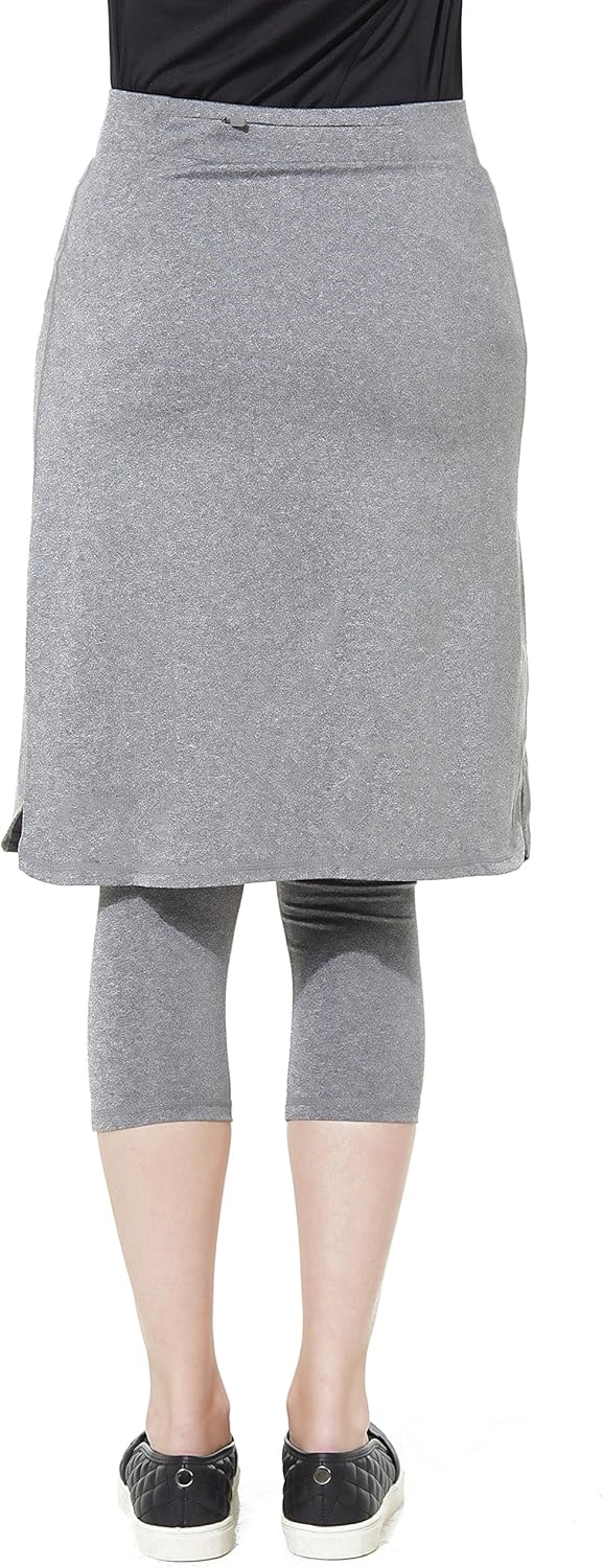 Snoga Athletics 22in Athletic Side Slit Pencil Skirt with Attached Capri Leggings, Tummy Control Waistband and Back Pocket