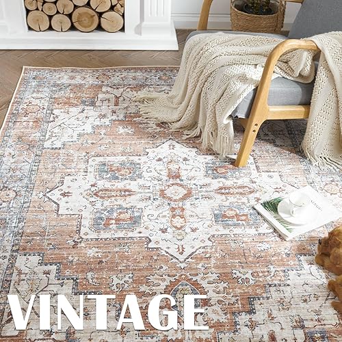 Vista 54 de jinchan Alfombra lavable de 8 x 10 pies, diseño tribal de pelo bajo, resistente a las manchas, alfombra bohemia envejecida, alfombra suave de lana
