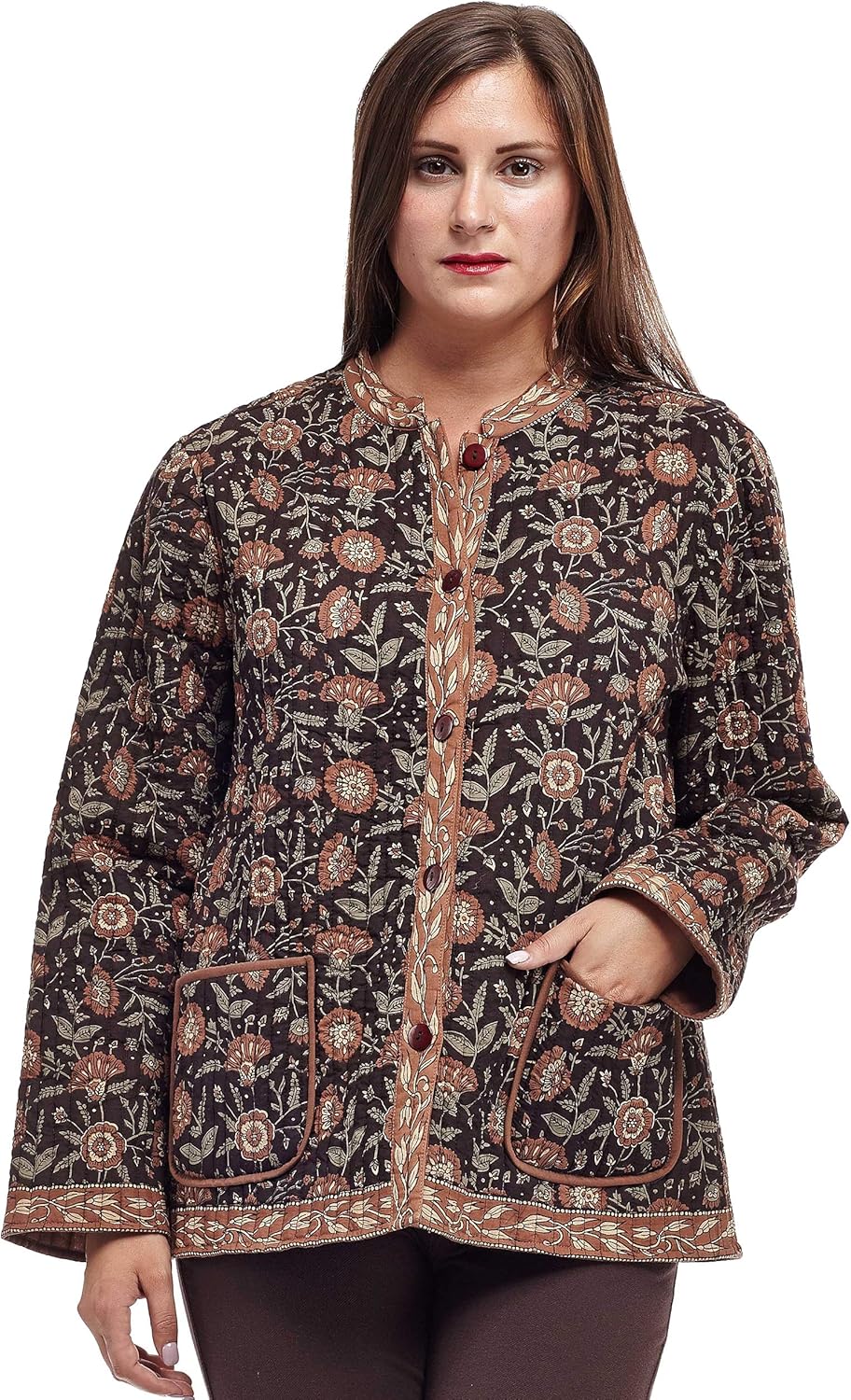 LA CERA Women's Quilted Floral Cotton Jacket – Button-Down with Pockets, Plus & Petite Sizes